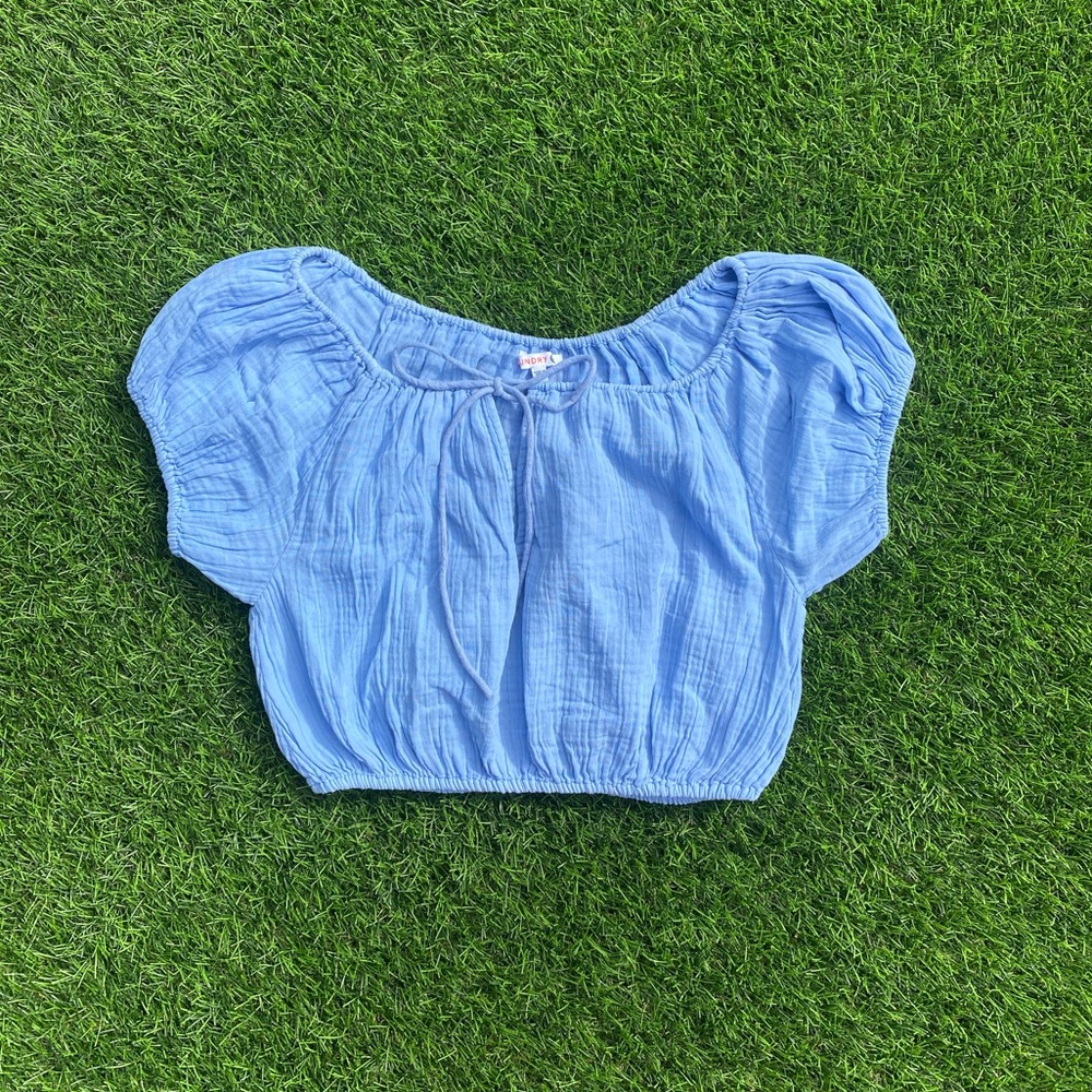 Sundry Light Blue Gauze Crop Top